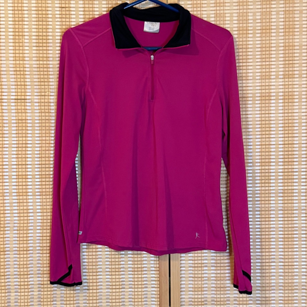 Danskin Now Womens Magenta Pink Quarter Zip Athletic Pullover Thumbholes Small